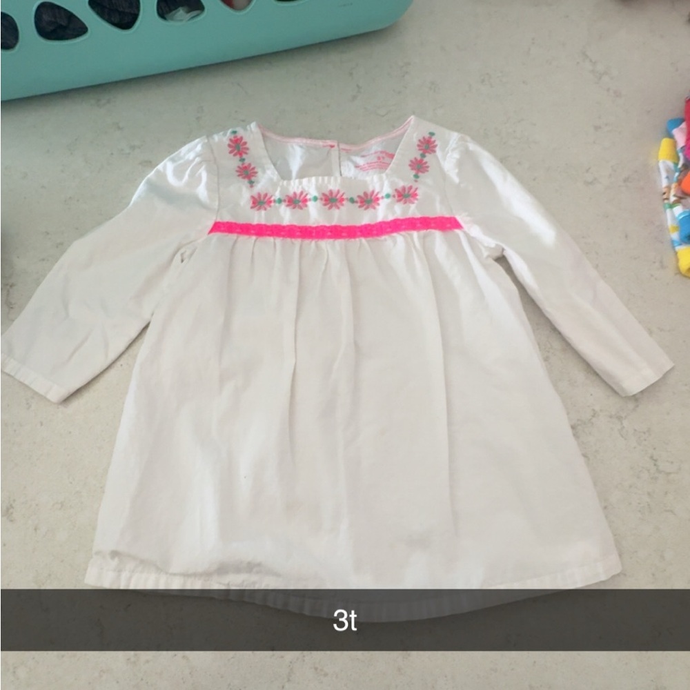 White Shirt with Pink Floral Embroidery